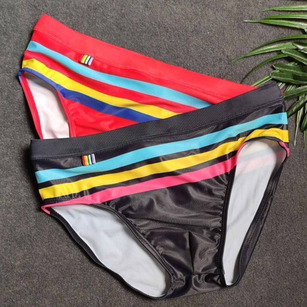 Men's Sexy Swimwear Low-Rise Striped Briefs Resort Beach Pool Party Red XL - Picture 3 of 3